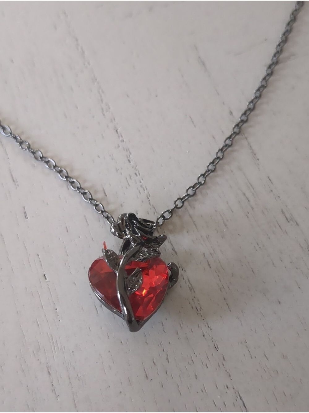 New Red Crystal Heart Pendant Necklace – Black Tone Chain - Picture 3 of 4